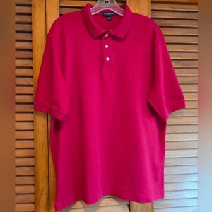 Lands End Men's Red Polo Cotton Shirt Short Sleeve 3/4 Button Size L